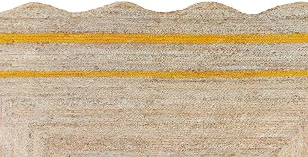 Natural Jute Area Rug with Scalloped Edges & Double Border – Handwoven Rug