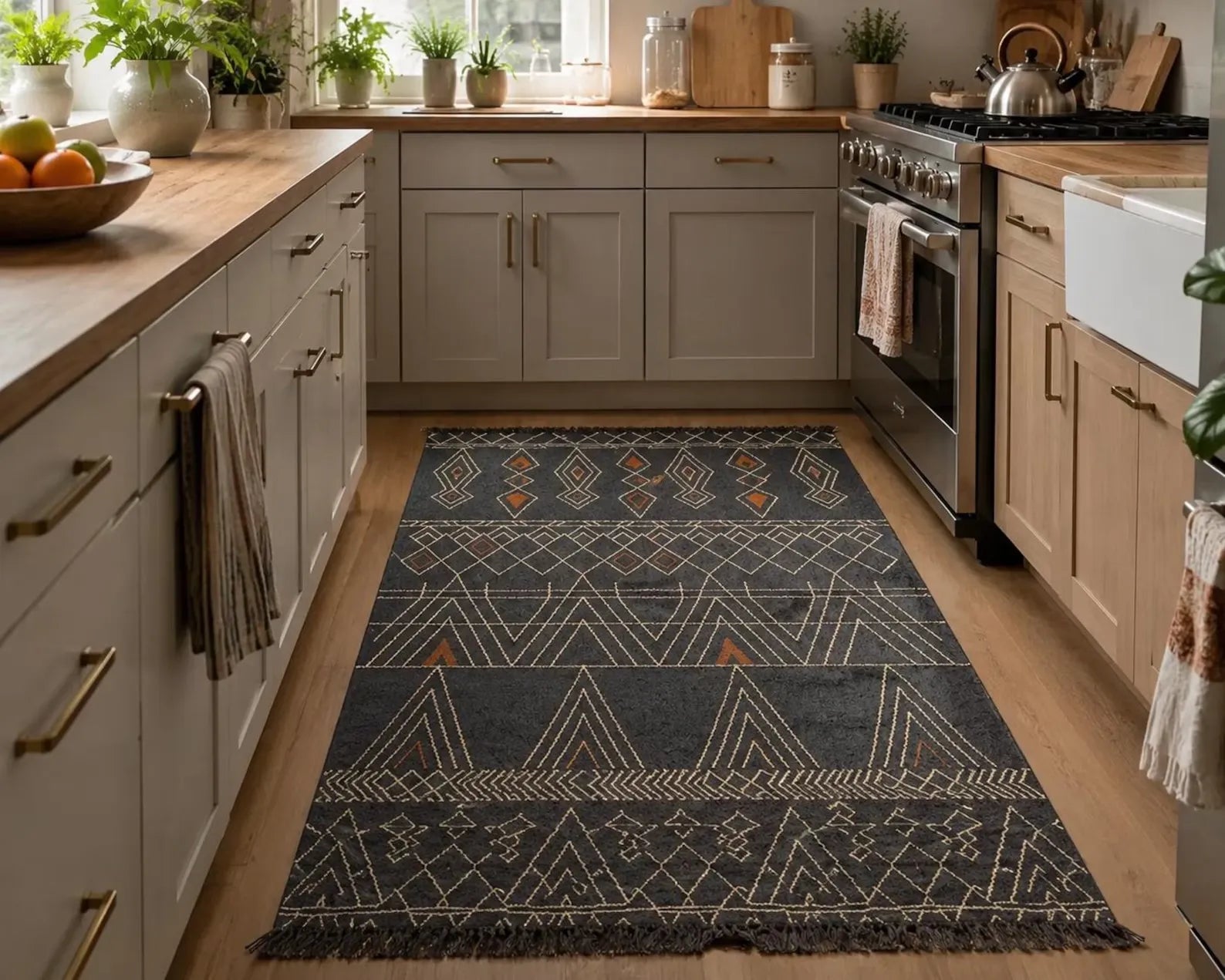 Charcoal Geometric Wool Jute Kilim Rug – Handwoven 8x10 Flatweave Area Rug