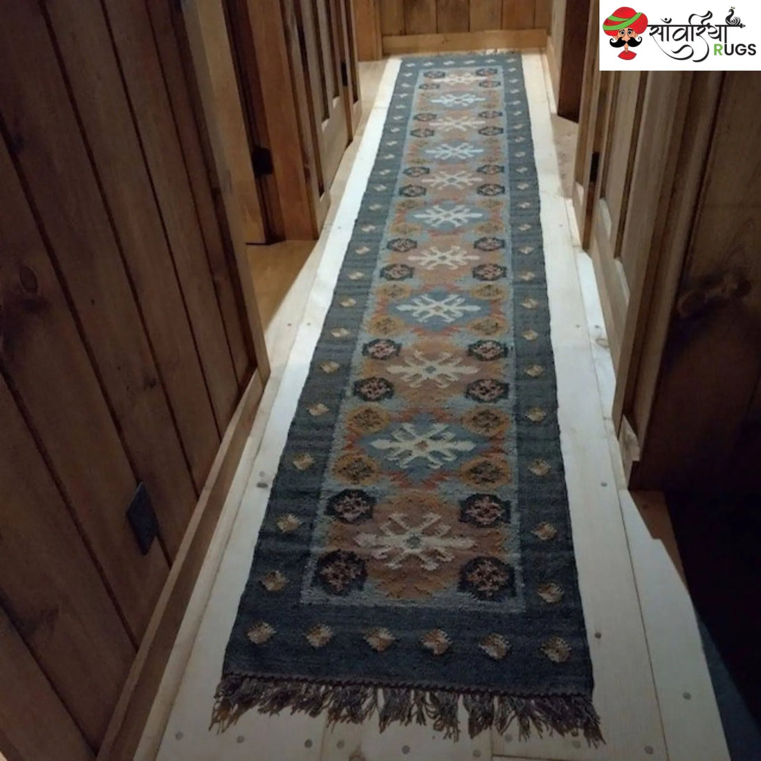 Handwoven kilim runner rug made with wool and jute