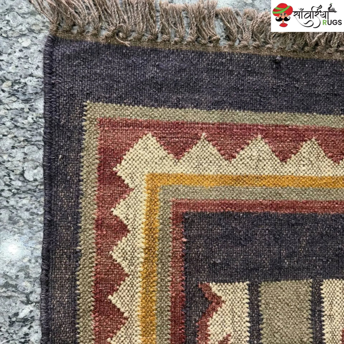 Handmade kilim runner rug with wool and jute bohemian design