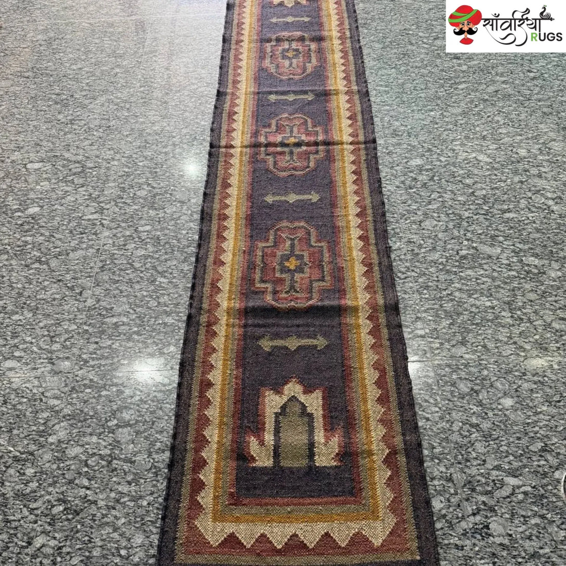 Handmade kilim runner rug with wool and jute bohemian design