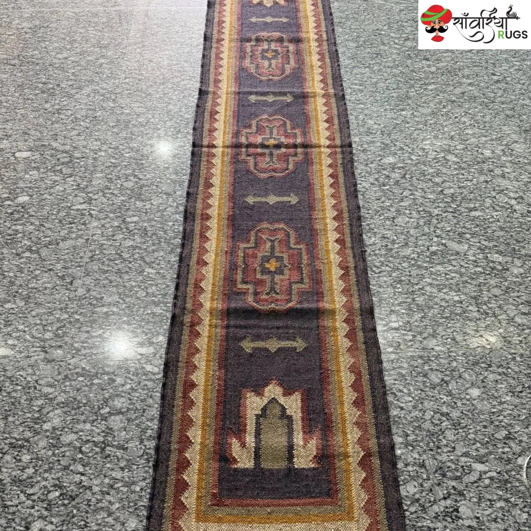 Handmade kilim runner rug with wool and jute bohemian design