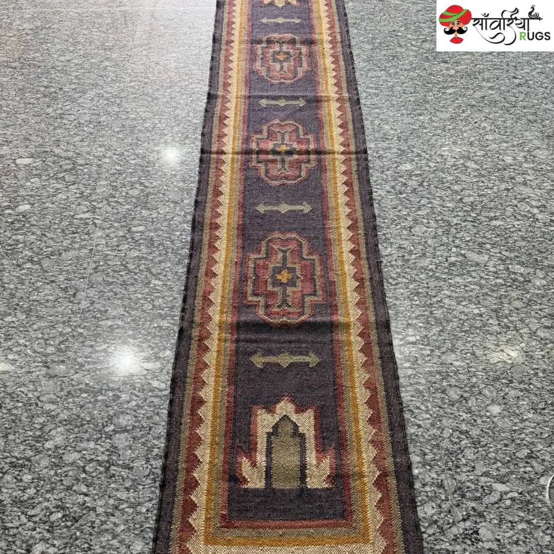 Handmade kilim runner rug with wool and jute bohemian design