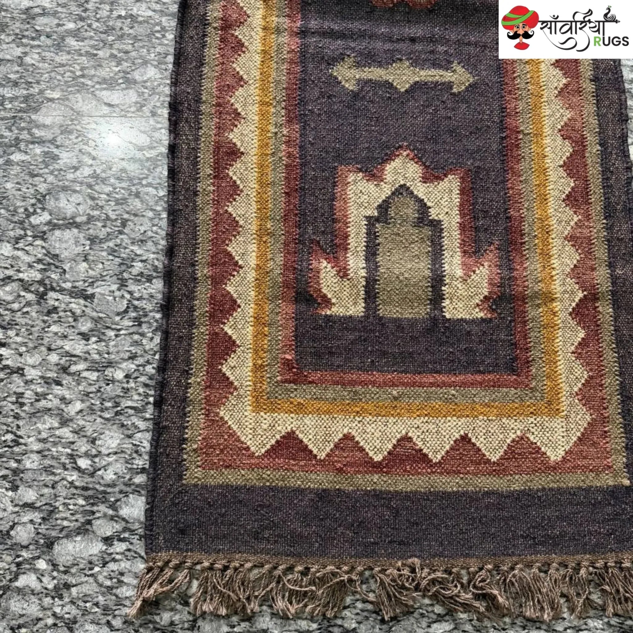 Handmade kilim runner rug with wool and jute bohemian design