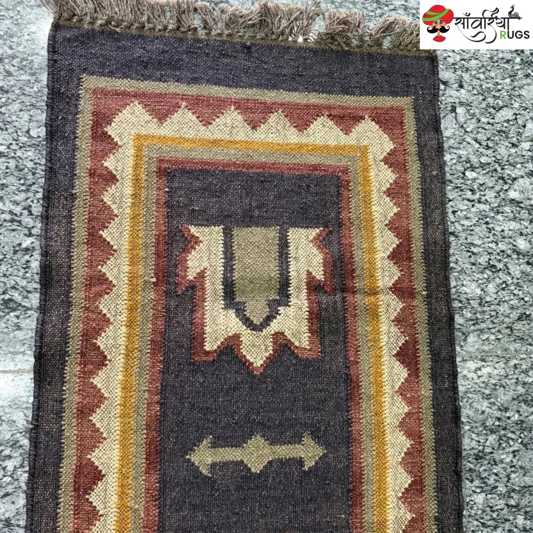 Handmade kilim runner rug with wool and jute bohemian design