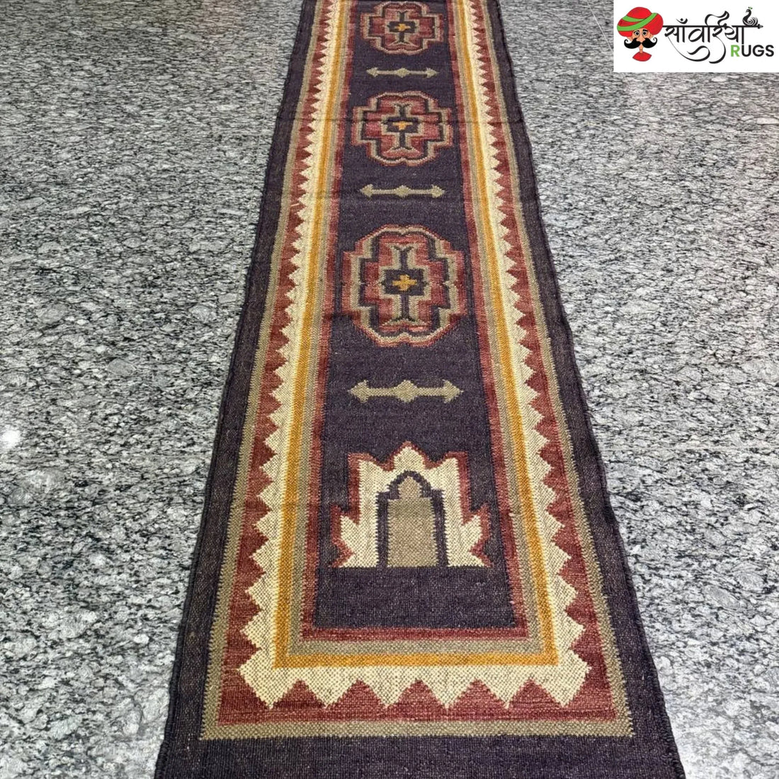 Handmade kilim runner rug with wool and jute bohemian design