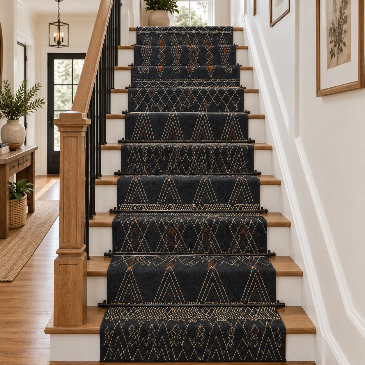 Charcoal Geometric Kilim Runner Rug – Handwoven Wool Jute Hallway & Stair Runner