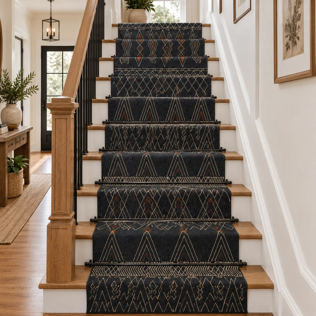Charcoal Geometric Kilim Runner Rug – Handwoven Wool Jute Hallway & Stair Runner
