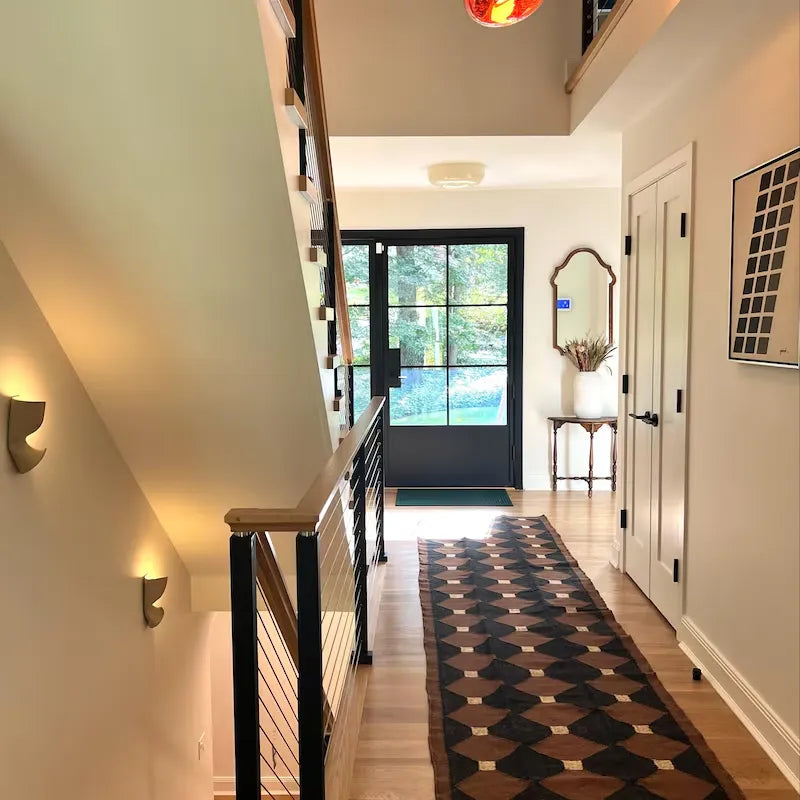 Rust Brown Geometric Kilim Runner Rug – Handwoven Wool Jute Hallway & Stair Runner, Custom Sizes