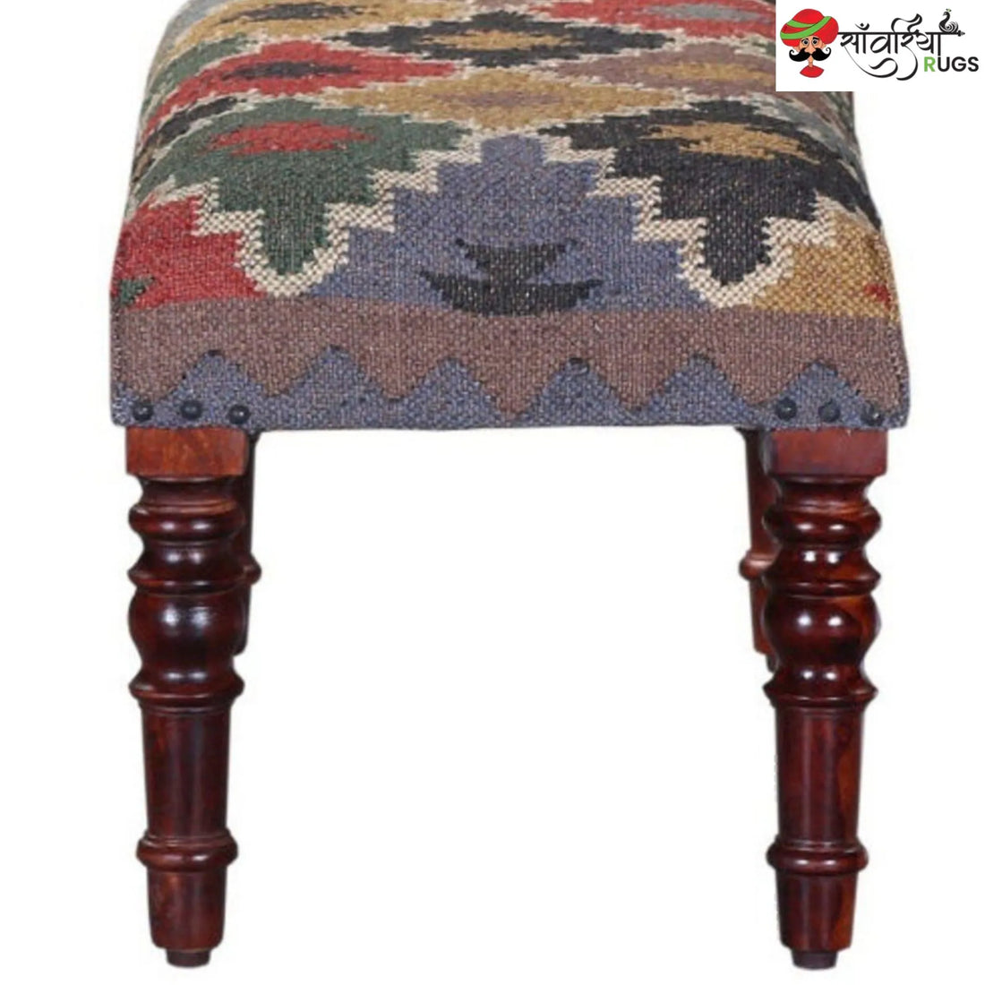 Multicolor southwestern kilim bench with wool and jute upholstery