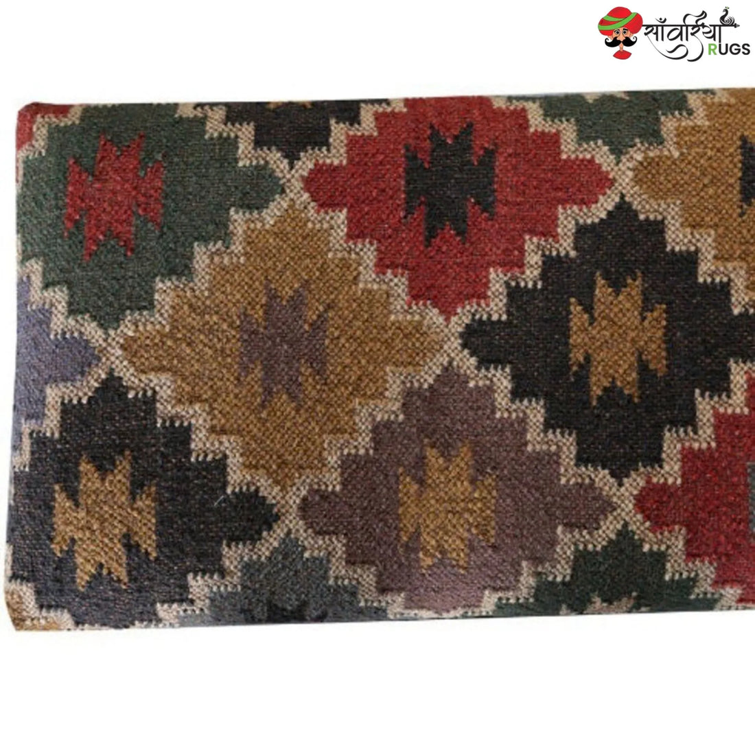 Multicolor southwestern kilim bench with wool and jute upholstery