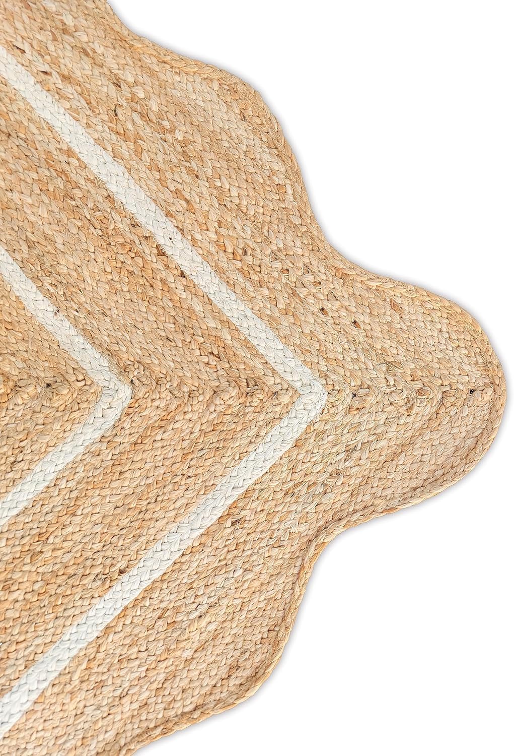 Natural Jute Area Rug with Scalloped Edges & Double Border – Handwoven Rug