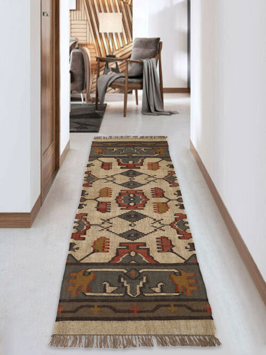 Natural Wool Jute Kilim Runner Rug for Modern Interiors