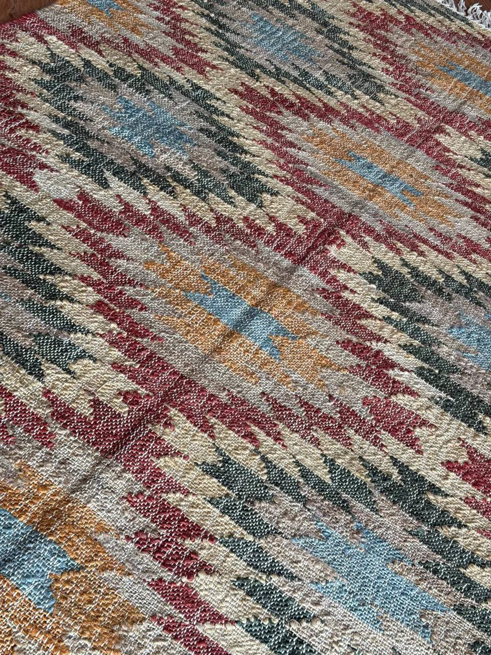 Multicolor Geometric Jute Cotton Area Rug with Fringe