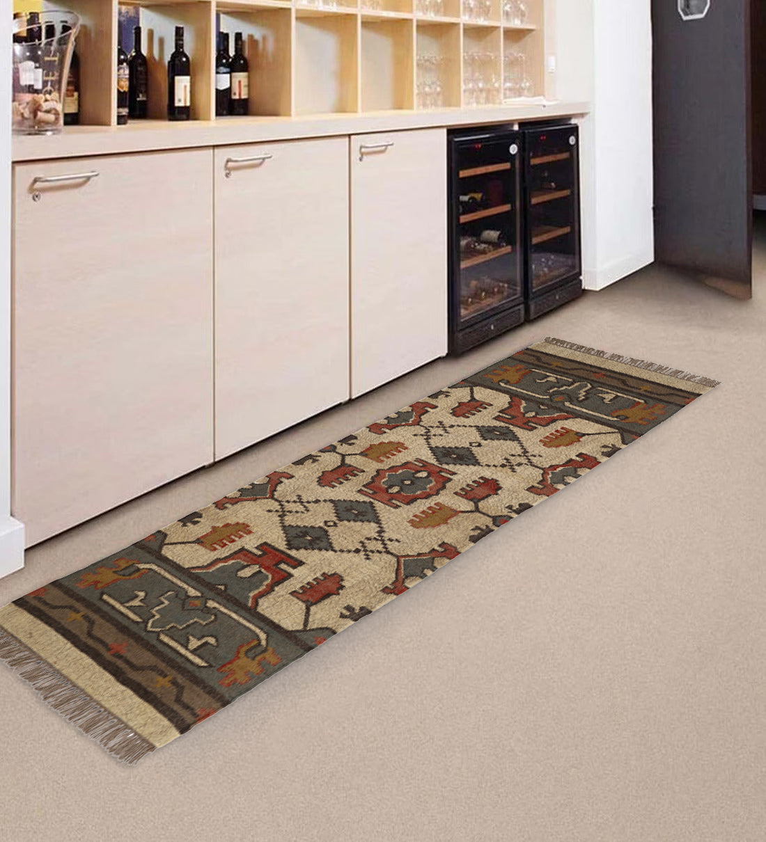 Natural Wool Jute Kilim Runner Rug for Modern Interiors