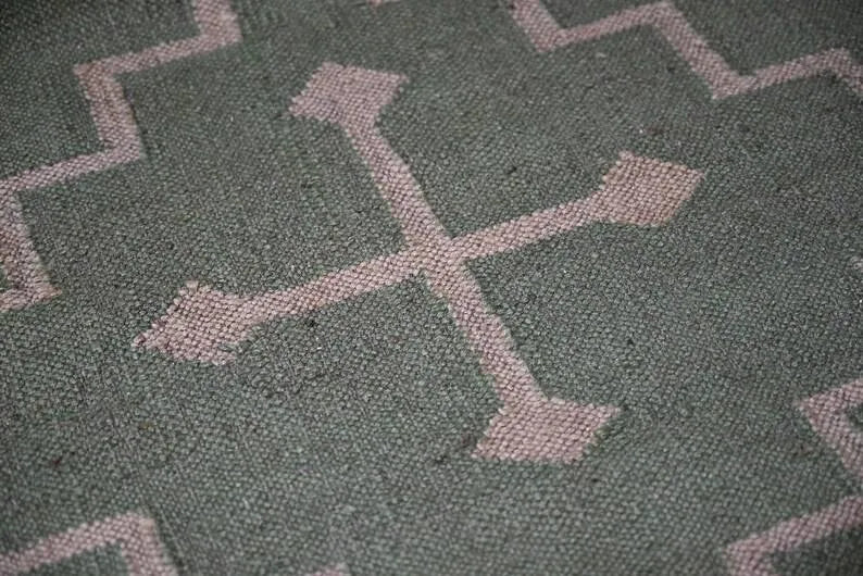 Olive Green Medallion Wool & Jute Kilim Runner Rug