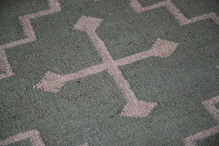 Olive Green Medallion Wool & Jute Kilim Runner Rug