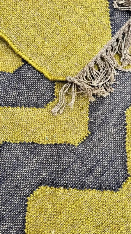 Olive Green Zigzag Wool & Jute Kilim Runner Rug