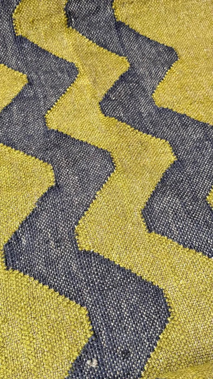 Olive Green Zigzag Wool & Jute Kilim Runner Rug