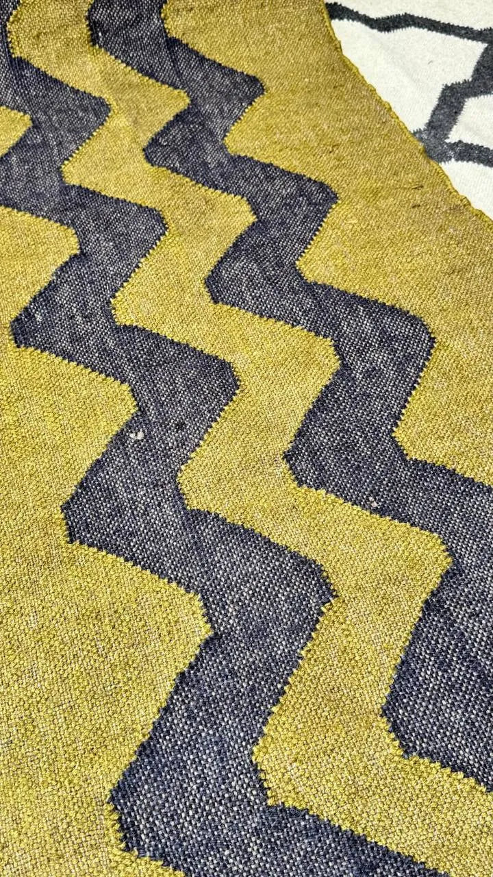 Olive Green Zigzag Wool & Jute Kilim Runner Rug