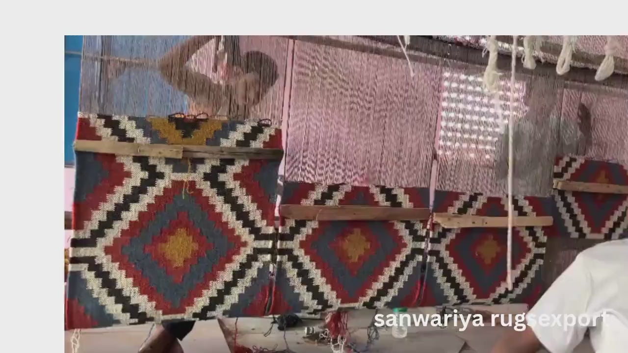 Sanwariya Rugs Handwoven Wool Jute Kilim Runner Rug, Geometric Tribal Stair Runner, Flatweave Hallway Entryway Rug