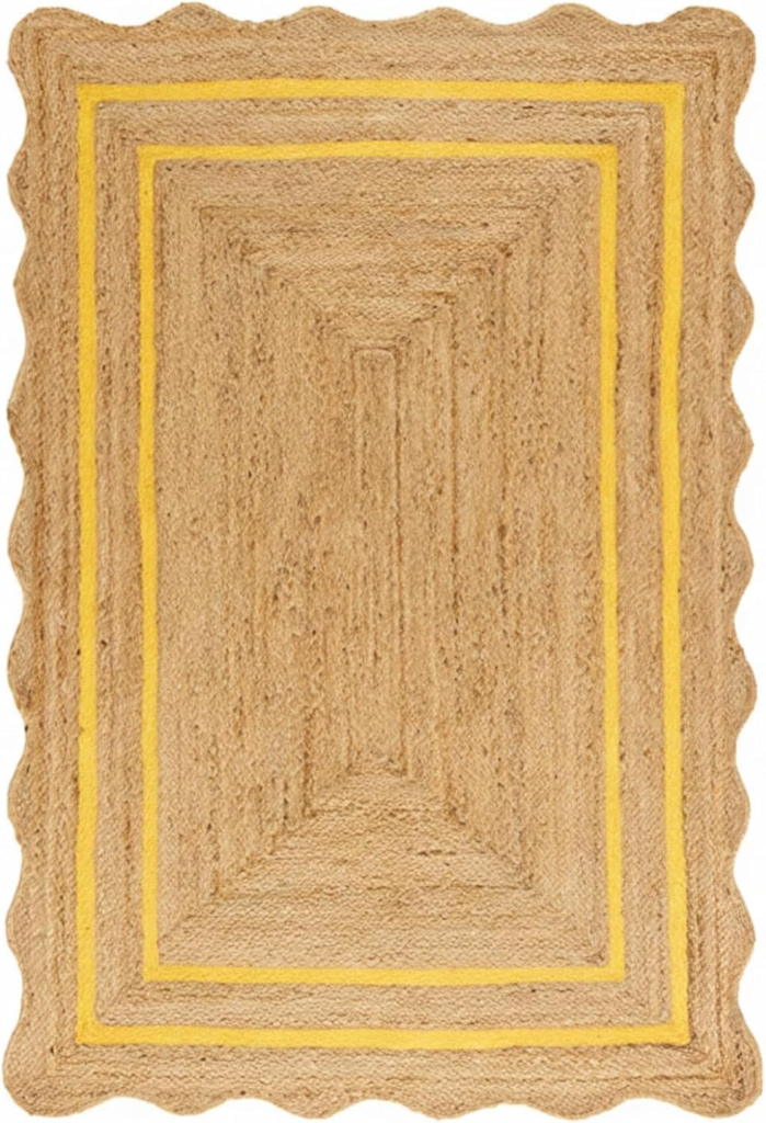 Natural Jute Wave Scalloped Area Rug – Handmade Braided Jute Rug