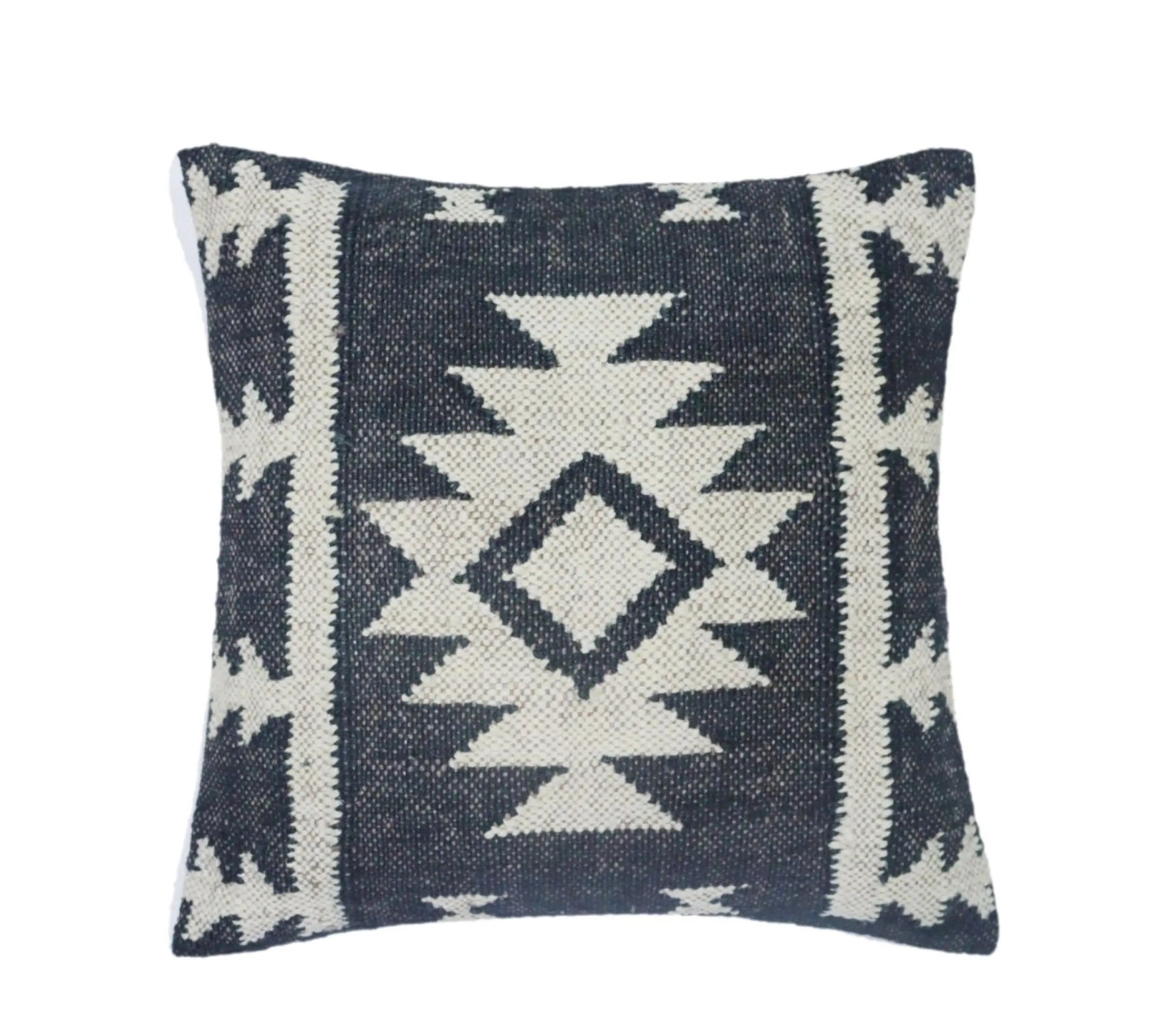 Set of 4 Vintage Kilim Black and White Wool Jute Pillow Covers