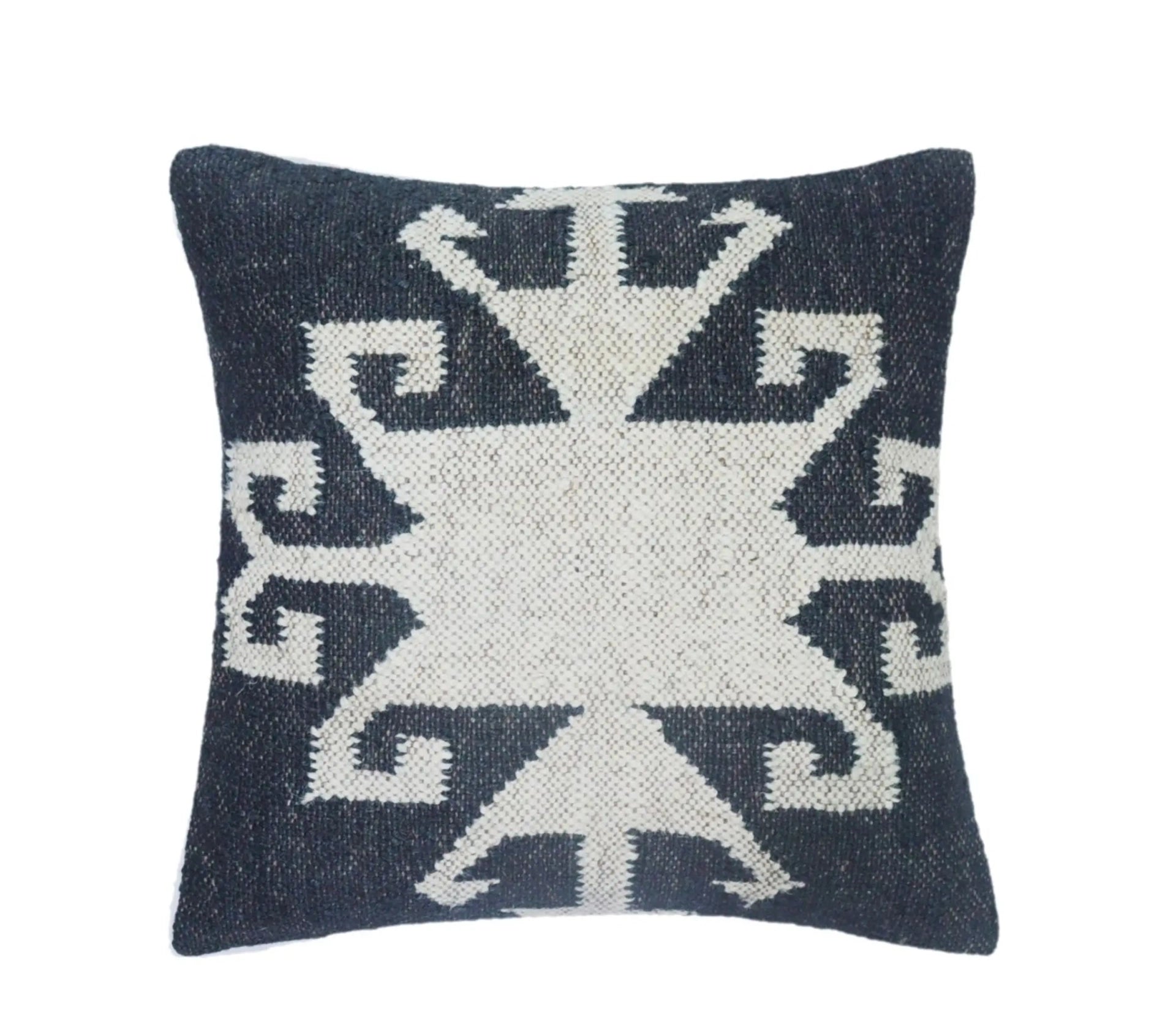 Set of 4 Vintage Kilim Black and White Wool Jute Pillow Covers