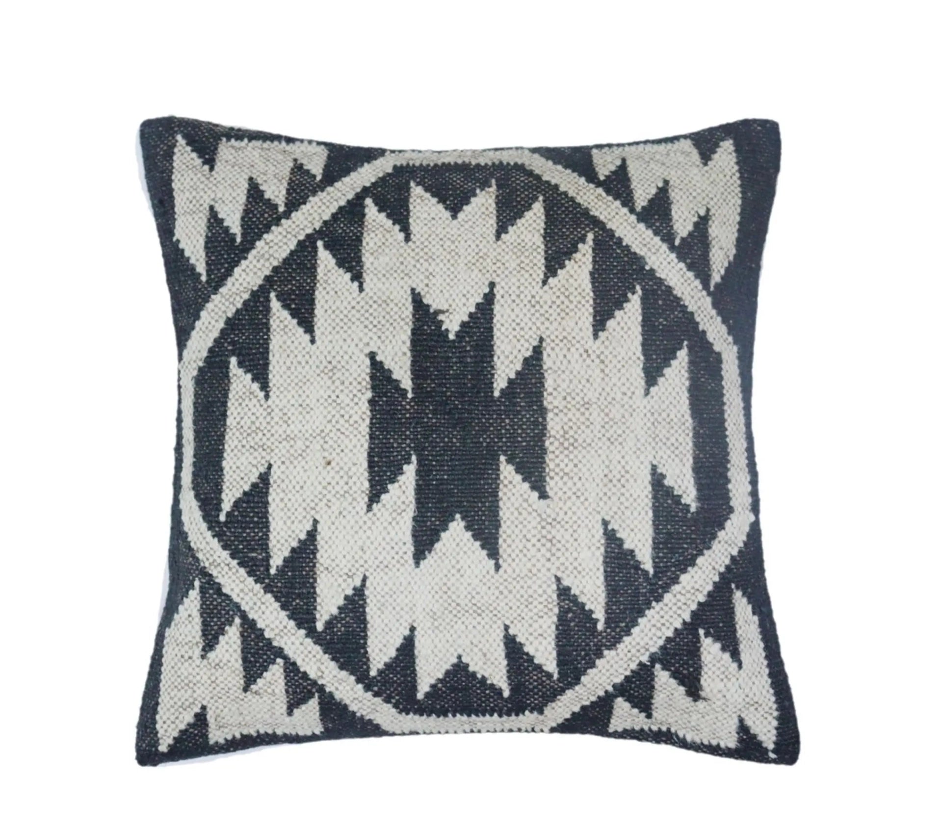 Set of 4 Vintage Kilim Black and White Wool Jute Pillow Covers