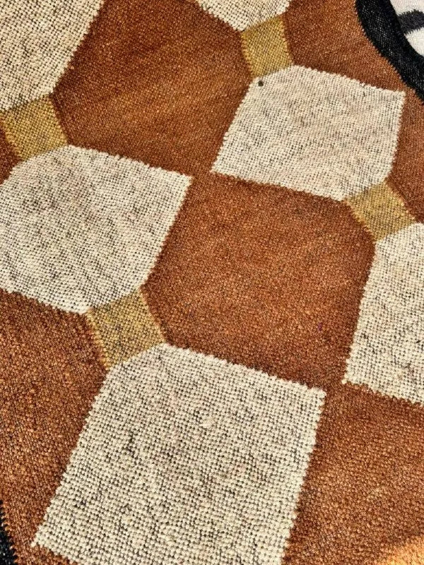 Rust Brown & Beige Diamond Wool & Jute Kilim Runner Rug
