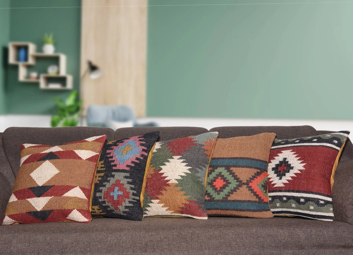 Wool And Jute Multicolor Throw Pillow Set