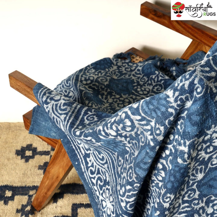 Cotton hand block print throw blanket with geometric design