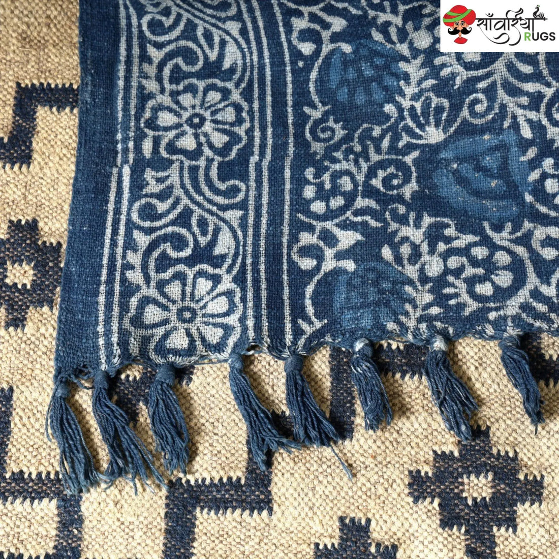 Cotton hand block print throw blanket with geometric design