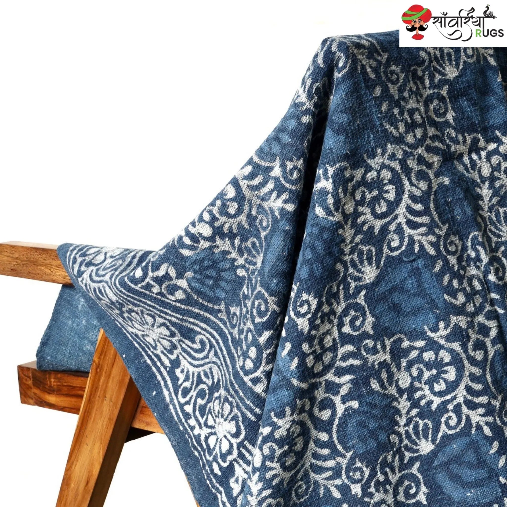 Cotton hand block print throw blanket with geometric design