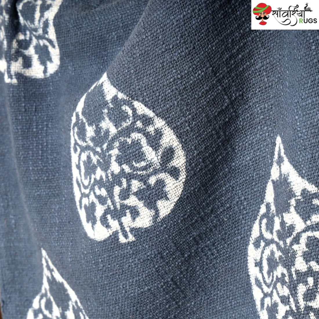 Indigo hand block printed cotton throw with traditional patterns