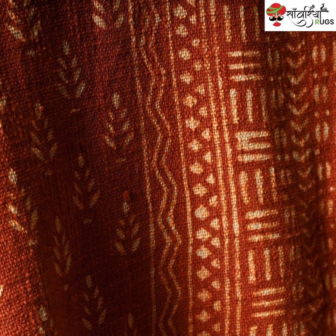 Orange daabu print cotton throw blanket with hand block design