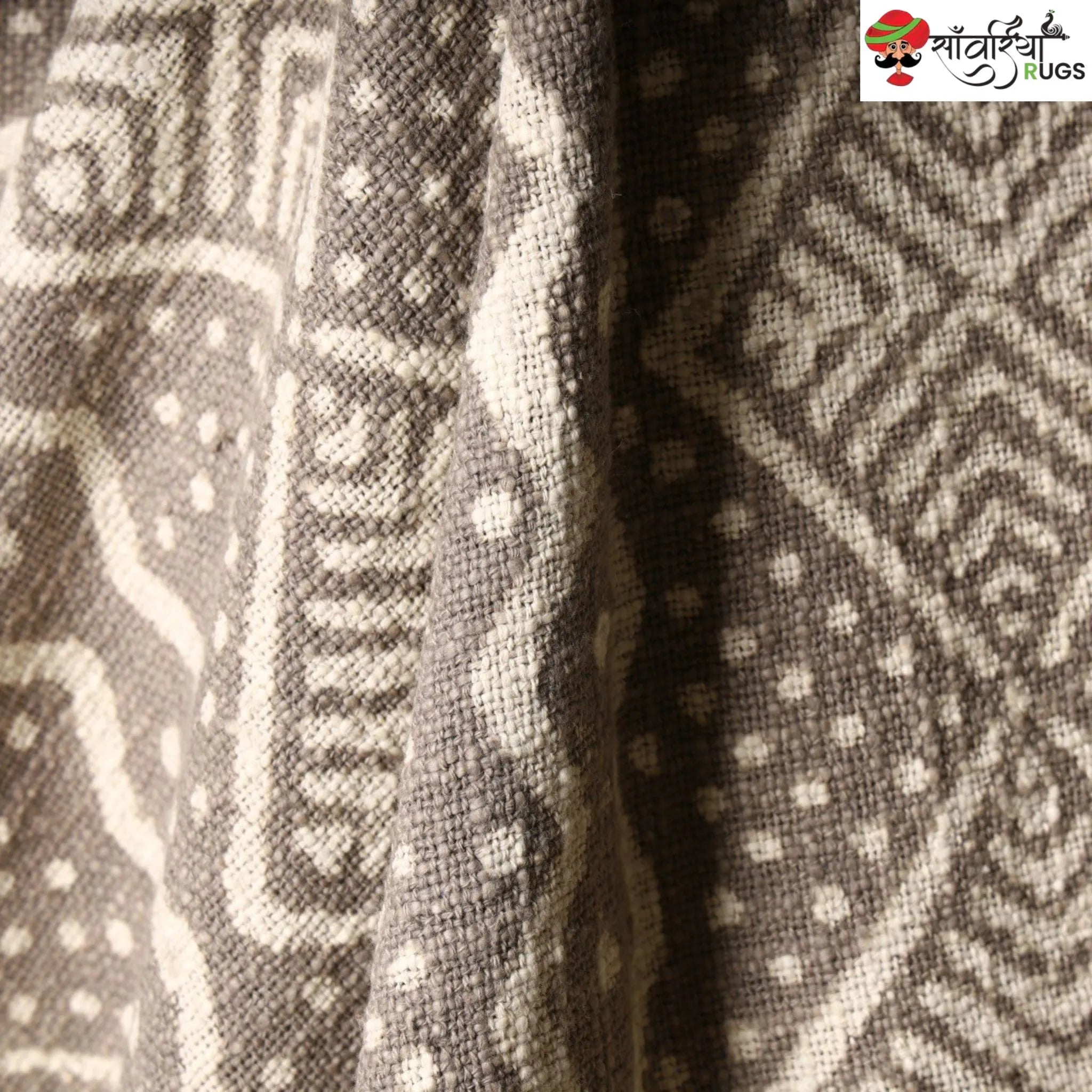 Mudcloth block print cotton throw blanket with geometric pattern