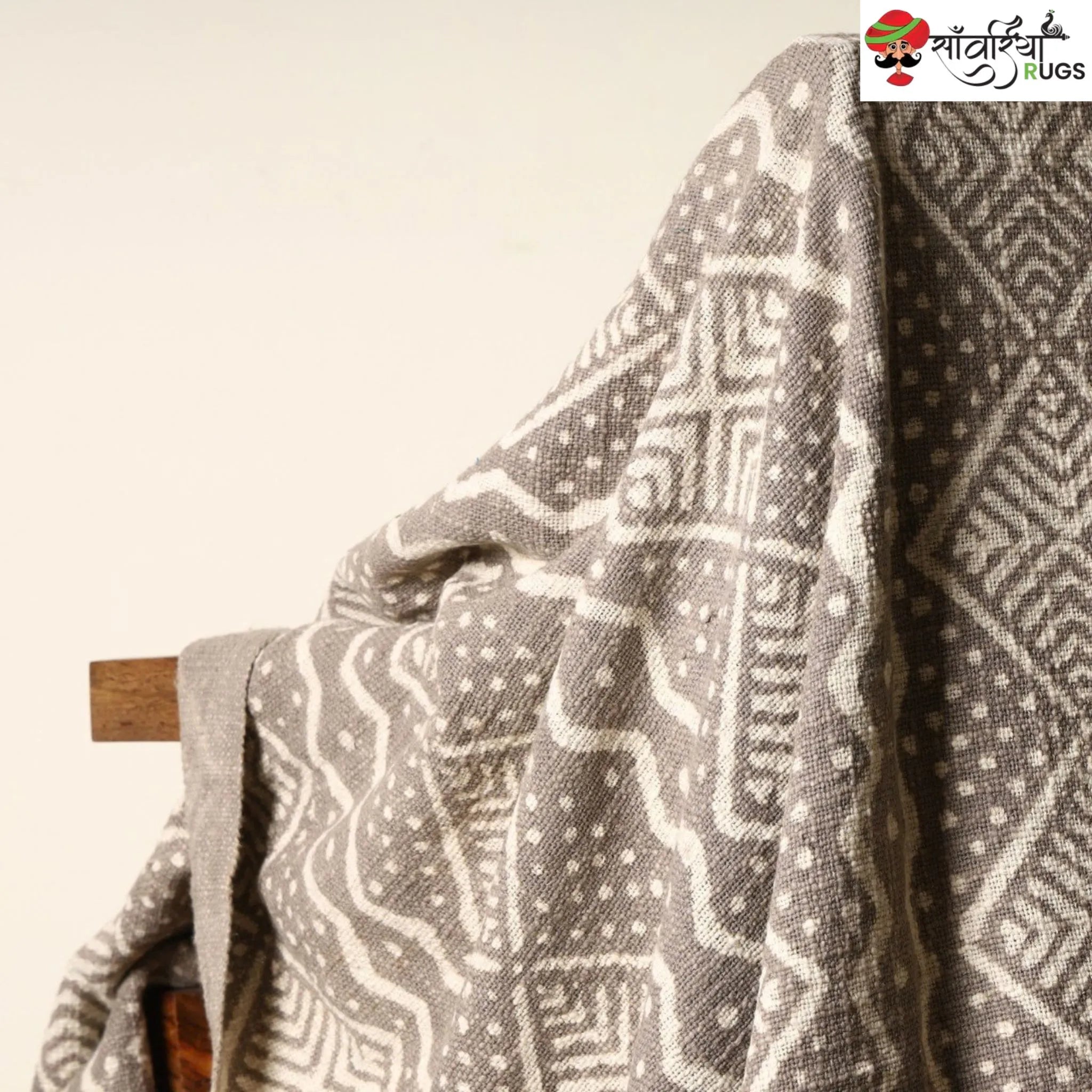 Mudcloth block print cotton throw blanket with geometric pattern