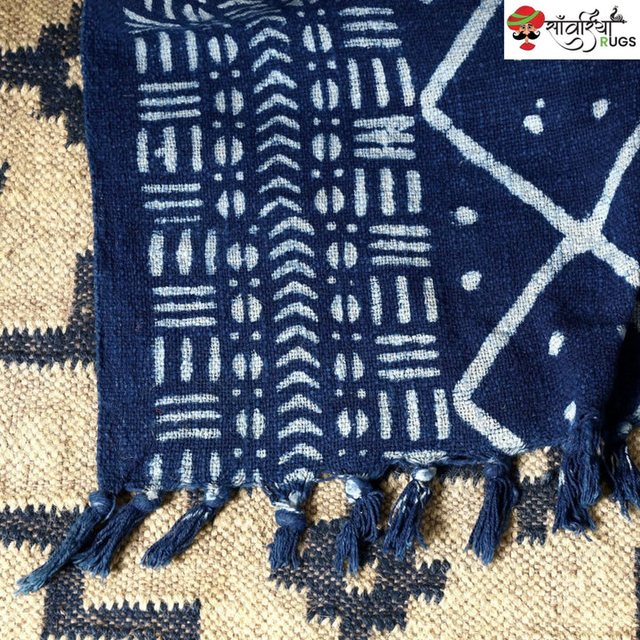 Hand block printed cotton throw blanket with geometric pattern