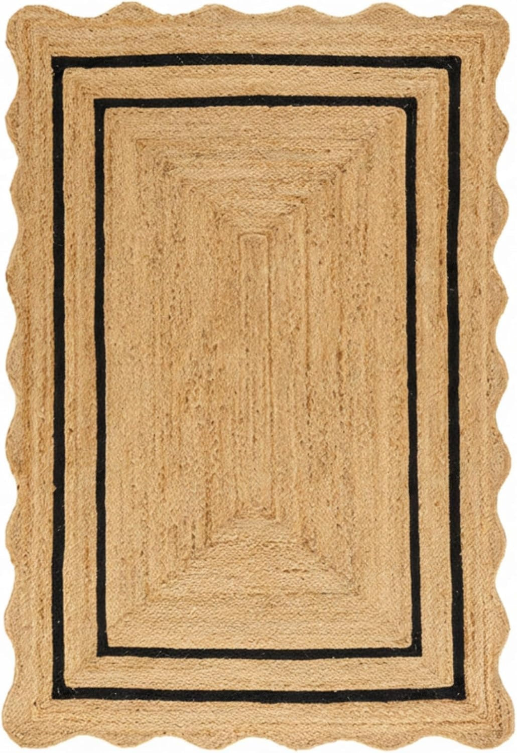 Natural Jute Wave Scalloped Area Rug – Handmade Braided Jute Rug