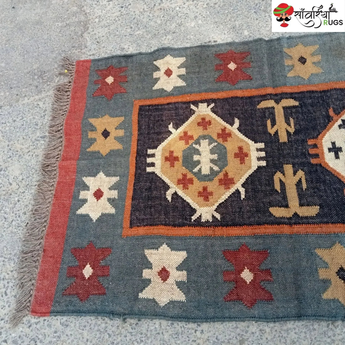 Handwoven Wool Jute Kilim Rug for Traditional Indian Dhurrie Interiors