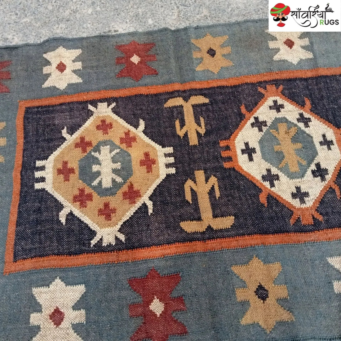 Handwoven Wool Jute Kilim Rug for Traditional Indian Dhurrie Interiors