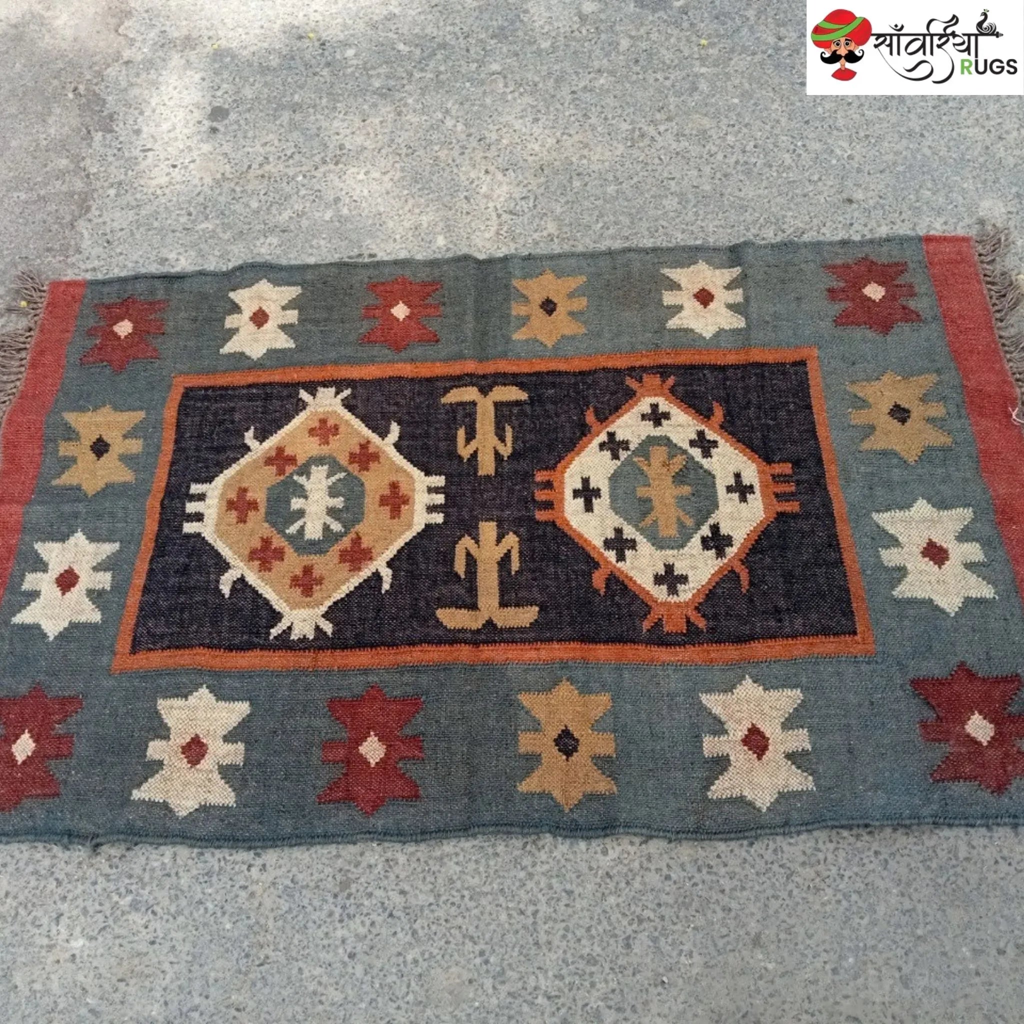 Handwoven Wool Jute Kilim Rug for Traditional Indian Dhurrie Interiors