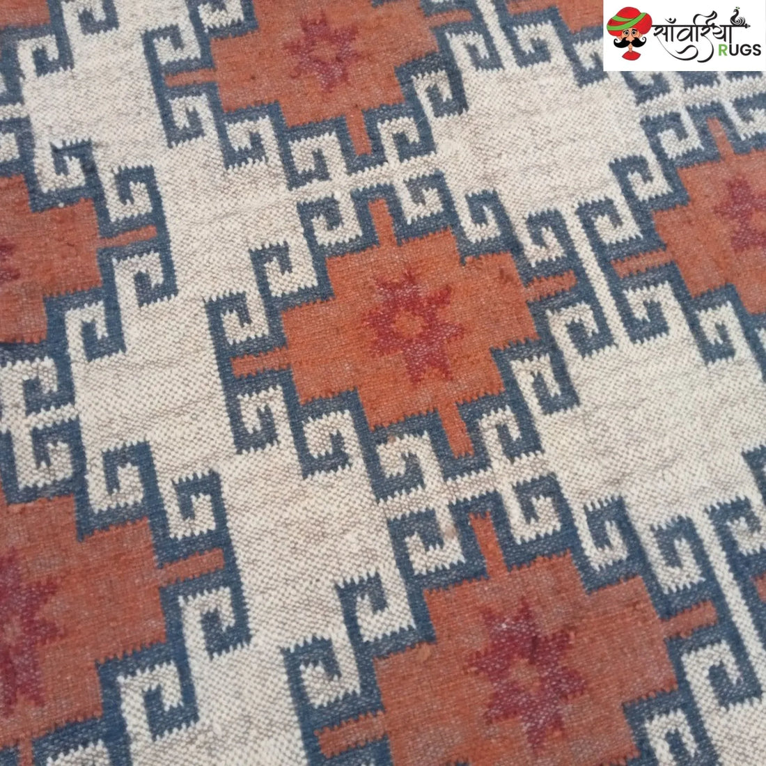 HANDMADE WOOL JUTE KILIM DHURRIE RUG WITH GEOMETRIC FLATWEAVE PATTERN