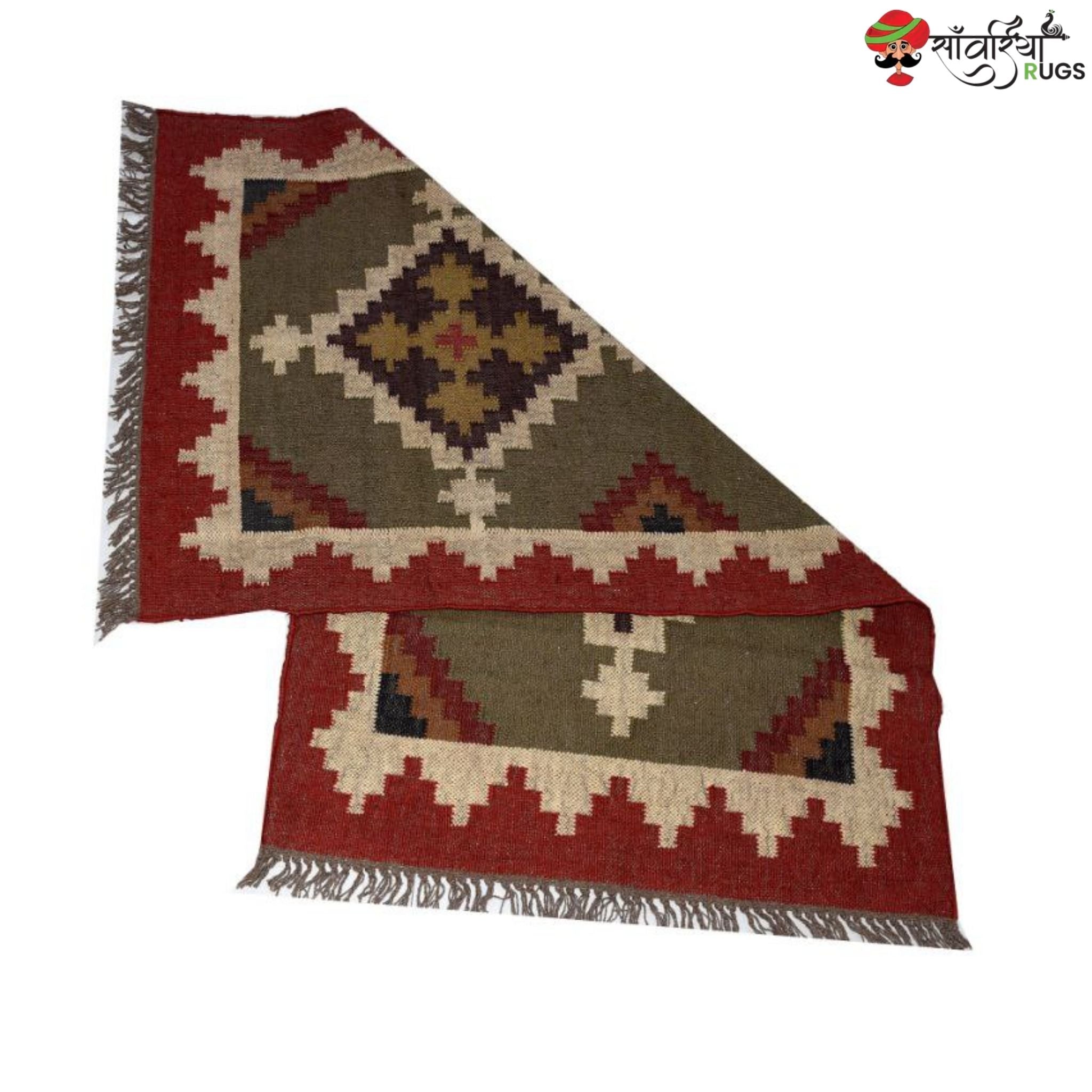 Handmade wool and jute kilim rug with traditional geometric design