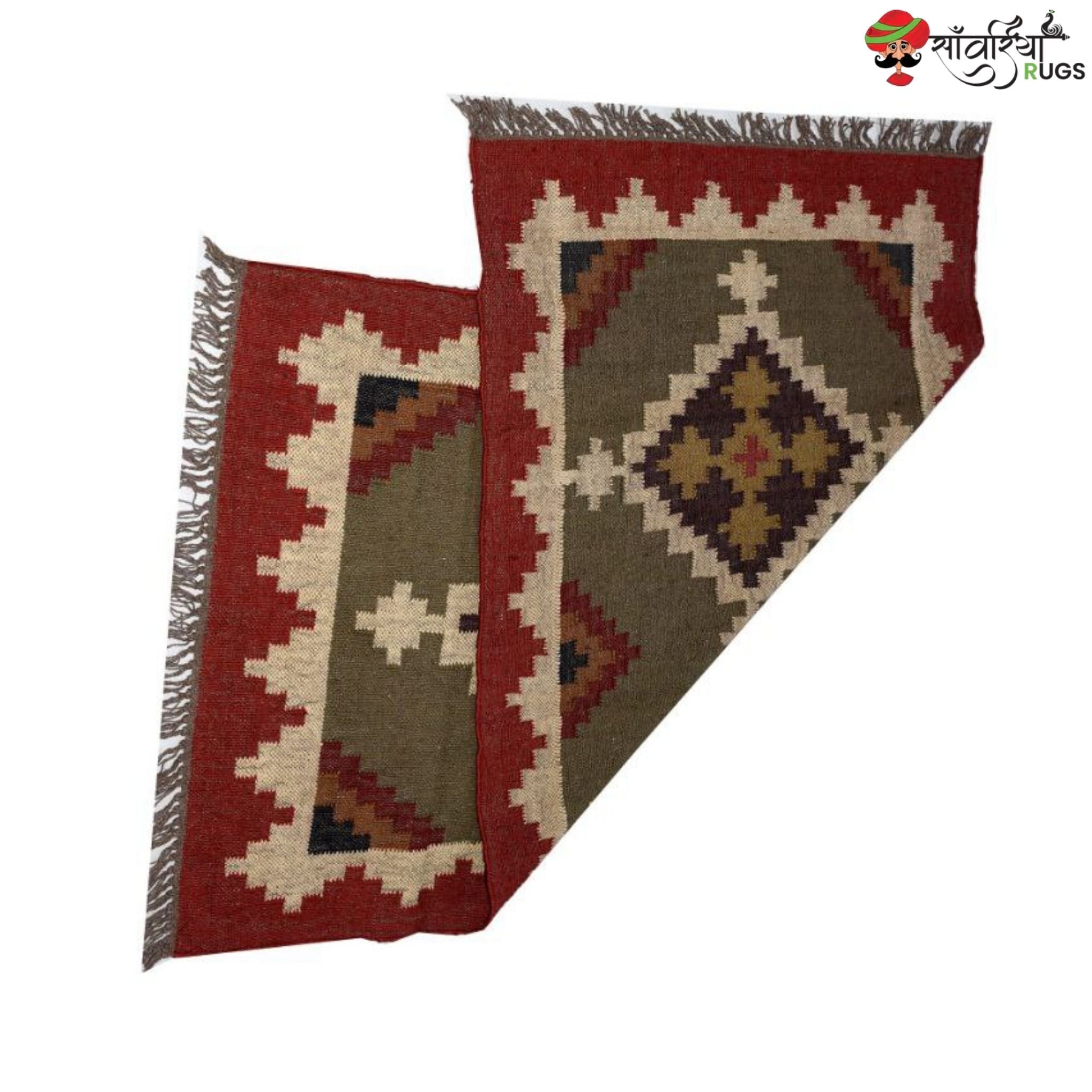 Handmade wool and jute kilim rug with traditional geometric design