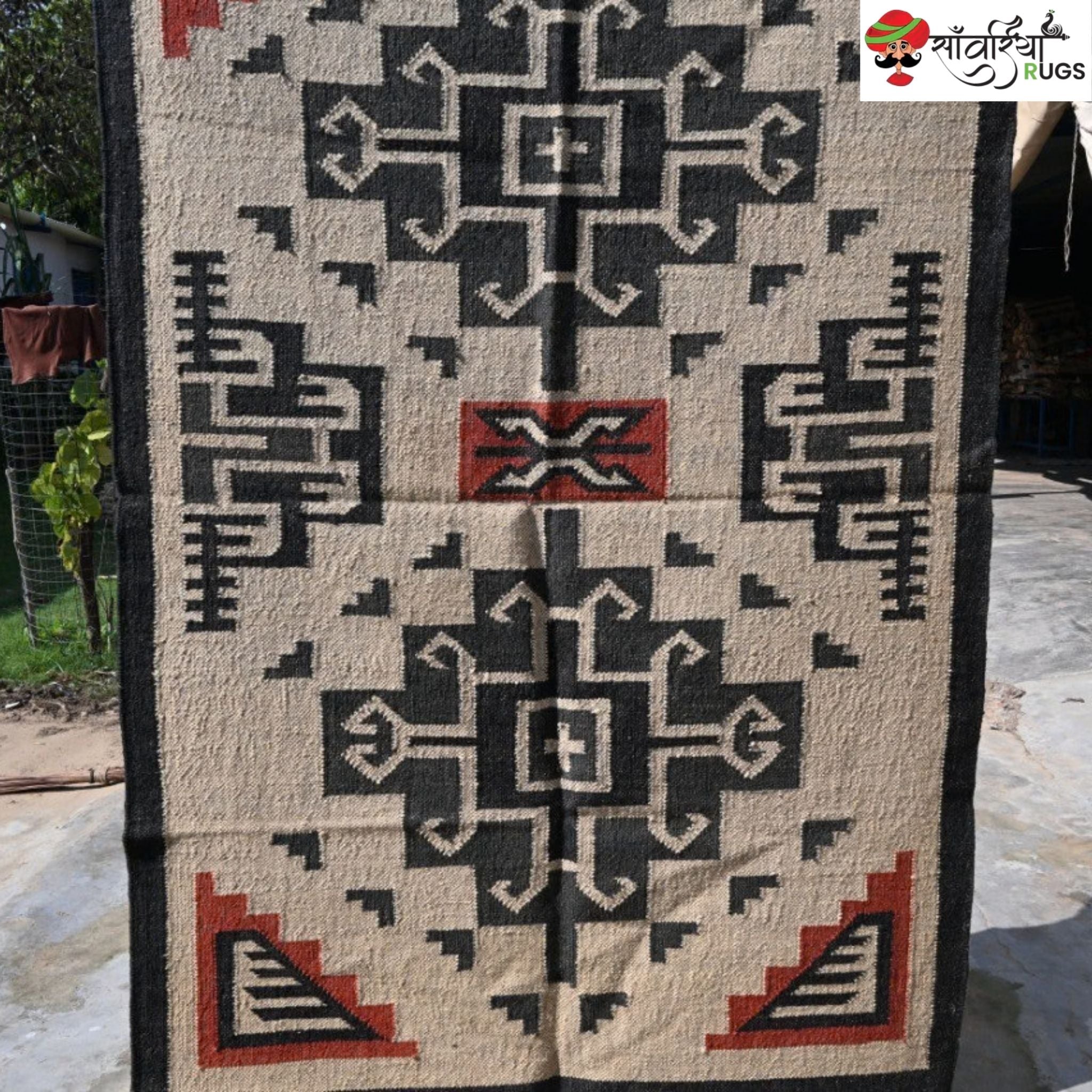 Southwest style wool jute kilim rug with geometric pattern