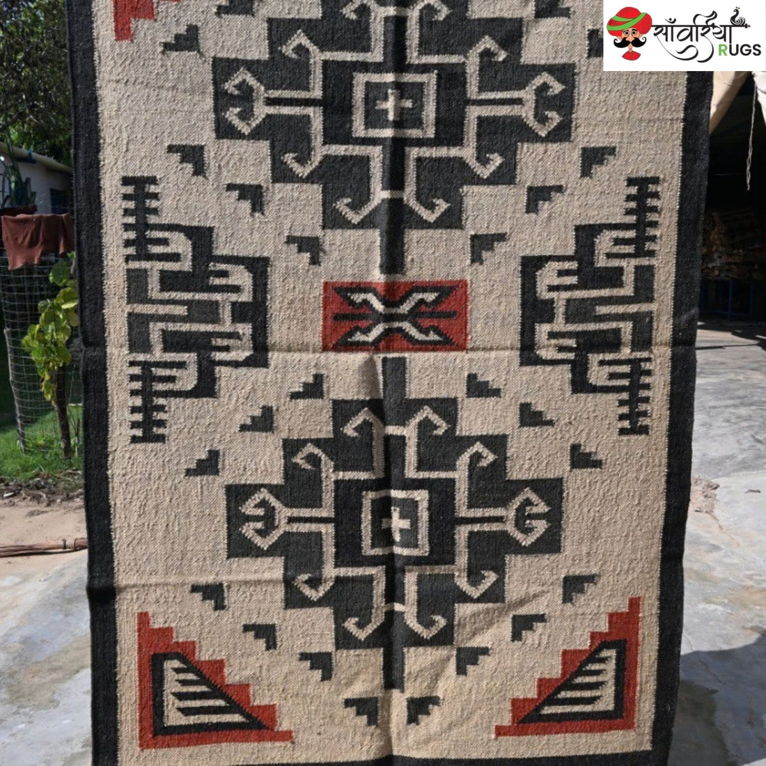 Southwest style wool jute kilim rug with geometric pattern
