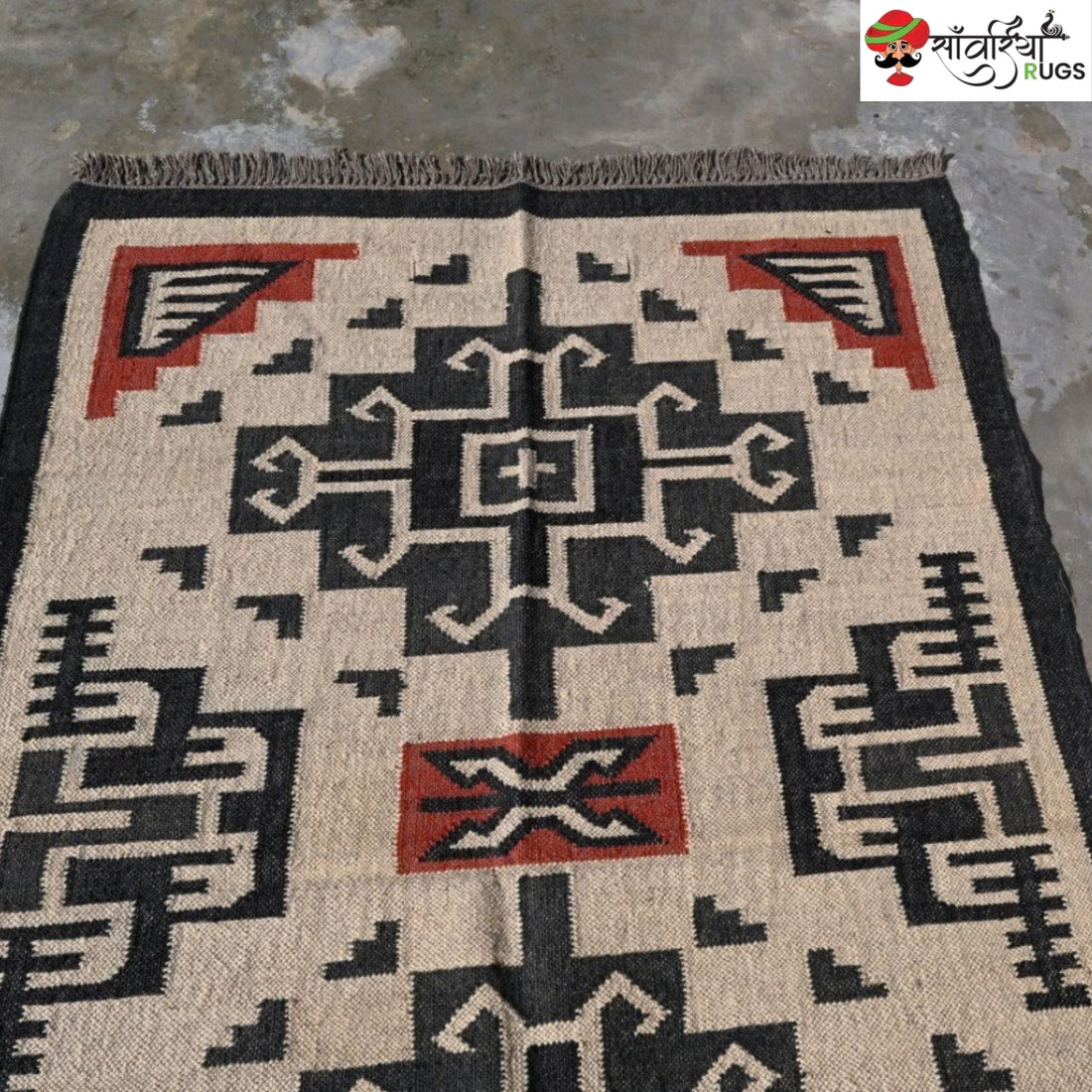 Southwest style wool jute kilim rug with geometric pattern
