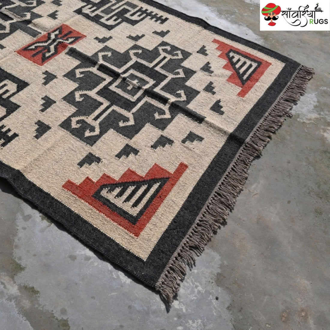 Southwest style wool jute kilim rug with geometric pattern